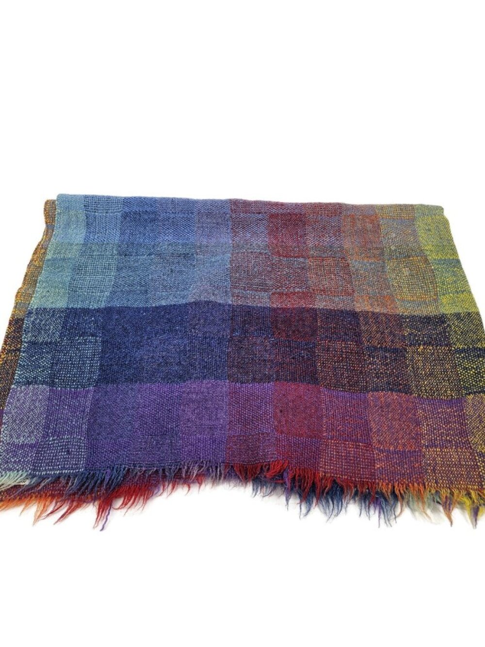 VTG Avoca Handweavers Wool Throw 53in x 35in Rainbow Plaid Blanket Ireland - Picture 2 of 4